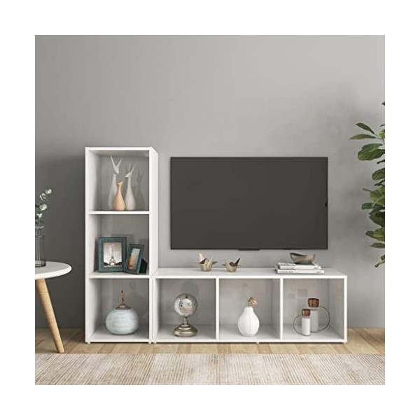DCRAF Meuble TV 2 pièces Blanc brillant 107 x 35 x 37 cm