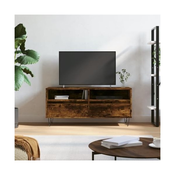 RAUGAJ Centres de divertissement et meubles TV - Meuble TV en chêne fumé - 100 x 34,5 x 44,5 cm - Bois dingénierie