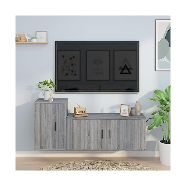 CBLDF Meuble TV 2 pièces en bois Sonoma gris