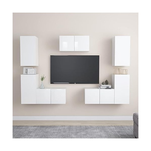 WREWING Meuble TV,Support Télé avec Étagères Réglables, euble TV à Suspendre, Lowboard Sideboard,TV,Table Télévision avec Por