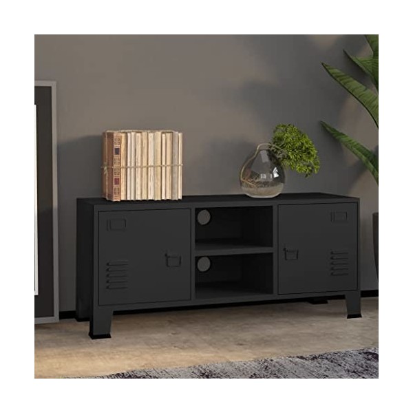 TOYOCC Meuble TV industriel noir 105x35x42 cm métal