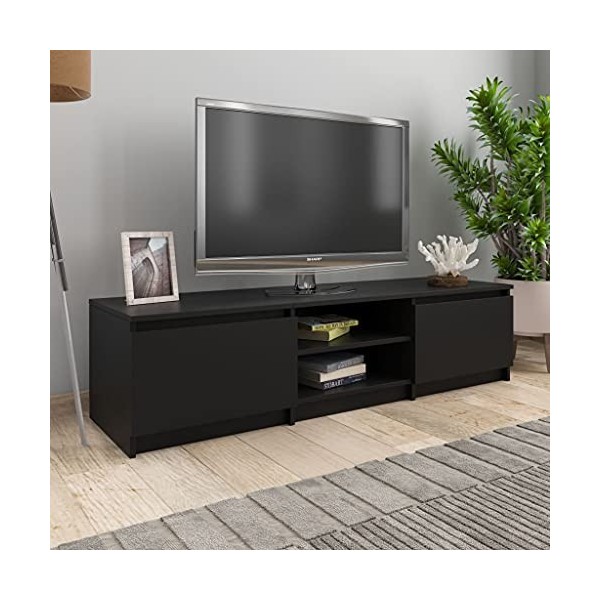 CHRISK Centres de divertissement et supports TV, meuble TV noir, 140 x 40 x 35,5 cm, bois dingénierie