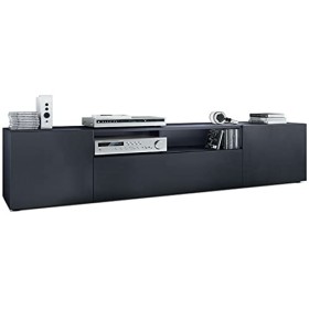 Vladon Meuble TV Mogan 181 x 39 x 35 cm, lowboard Long avec 6 Compartiments, Caisson en Anthracite Mat, façades en Noir Mat