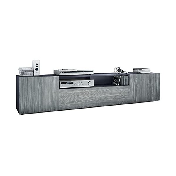 Vladon Meuble TV Mogan 181 x 39 x 35 cm, lowboard Long avec 6 Compartiments, Caisson en Anthracite Mat, façades en Noir Mat