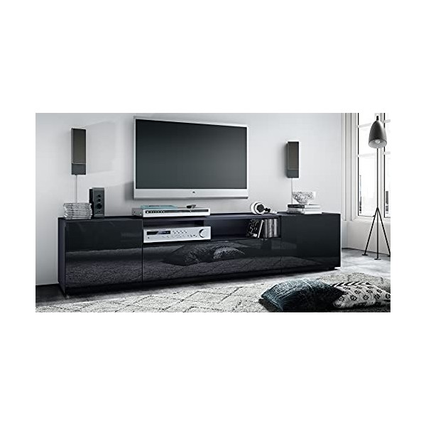 Vladon Meuble TV Mogan 181 x 39 x 35 cm, lowboard Long avec 6 Compartiments, Caisson en Anthracite Mat, façades en Noir Haute