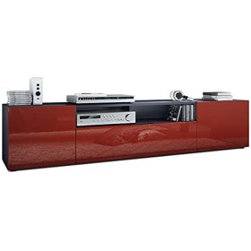 Vladon Meuble TV Mogan 181 x 39 x 35 cm, lowboard Long avec 6 Compartiments, Caisson en Anthracite Mat, façades en Bordeaux H