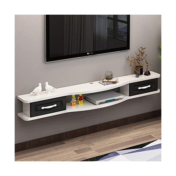 Floating TV Plateau Accueil Montage Mural TV Console Media Console Support TV Divertissement Shelf Meuble TV avec 2 tiroirs e