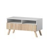 Siena Wood – Meuble TV/Table Basse TV 100 cm, Blanc Mat/Effet Chêne de Sonoma avec Pieds en Bois de hêtre et la LED 