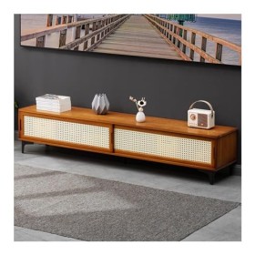 Meuble TV De Salon Haute Capacité, Meuble TV avec Gestion des Câbles, Meuble TV À Porte Coulissante en Grille, Console Multim