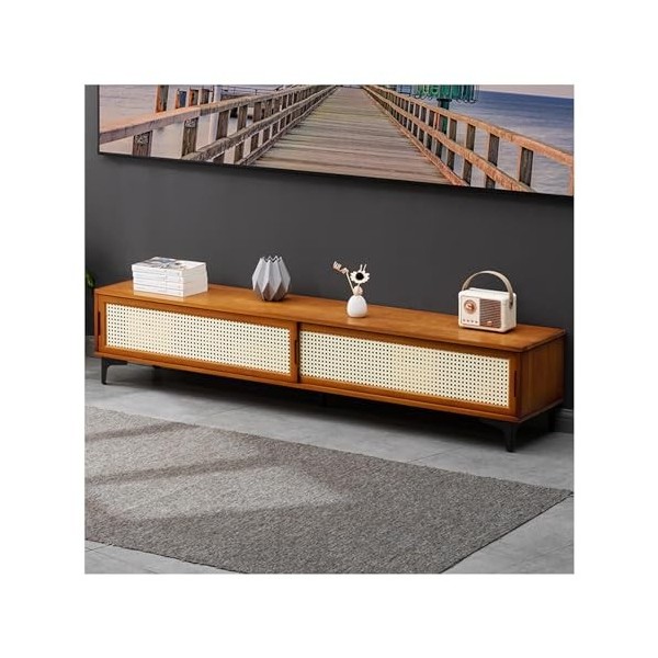 Meuble TV De Salon Haute Capacité, Meuble TV avec Gestion des Câbles, Meuble TV À Porte Coulissante en Grille, Console Multim