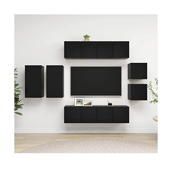 Générique Ensemble de Meuble TV 8 pcs Noir Aggloméré,72.5 KG,3078809, Meubles, Meubles TV