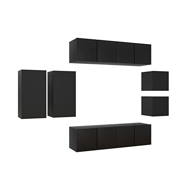 Générique Ensemble de Meuble TV 8 pcs Noir Aggloméré,72.5 KG,3078809, Meubles, Meubles TV