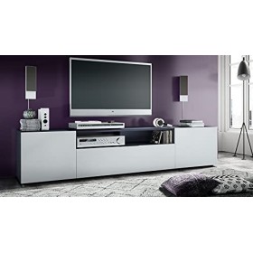 Vladon Meuble TV Mogan 181 x 39 x 35 cm, lowboard Long avec 6 Compartiments, Caisson en Anthracite Mat, façades en Blanc Mat