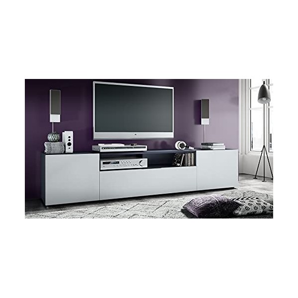 Vladon Meuble TV Mogan 181 x 39 x 35 cm, lowboard Long avec 6 Compartiments, Caisson en Anthracite Mat, façades en Blanc Mat