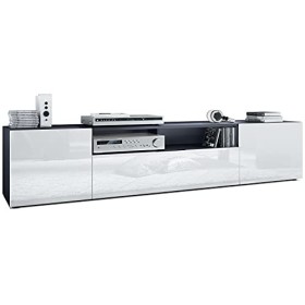 Vladon Meuble TV Mogan 181 x 39 x 35 cm, lowboard Long avec 6 Compartiments, Caisson en Anthracite Mat, façades en Blanc Haut