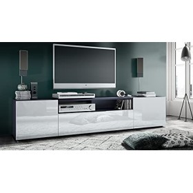 Vladon Meuble TV Mogan 181 x 39 x 35 cm, lowboard Long avec 6 Compartiments, Caisson en Anthracite Mat, façades en Blanc Haut