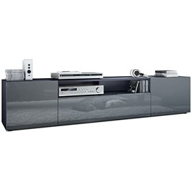 Vladon Meuble TV Mogan 181 x 39 x 35 cm, lowboard Long avec 6 Compartiments, Caisson en Anthracite Mat, façades en Gris Haute