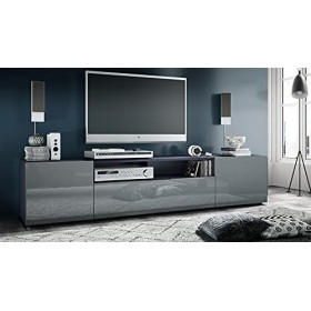 Vladon Meuble TV Mogan 181 x 39 x 35 cm, lowboard Long avec 6 Compartiments, Caisson en Anthracite Mat, façades en Gris Haute