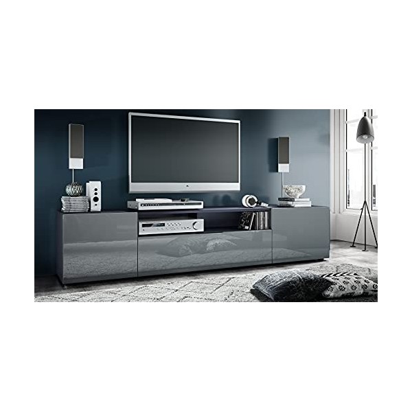 Vladon Meuble TV Mogan 181 x 39 x 35 cm, lowboard Long avec 6 Compartiments, Caisson en Anthracite Mat, façades en Gris Haute