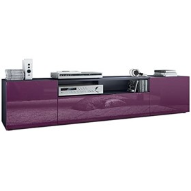 Vladon Meuble TV Mogan 181 x 39 x 35 cm, lowboard Long avec 6 Compartiments, Caisson en Anthracite Mat, façades en Mûre Haute