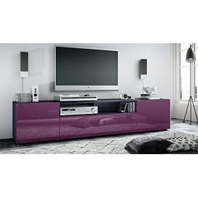 Vladon Meuble TV Mogan 181 x 39 x 35 cm, lowboard Long avec 6 Compartiments, Caisson en Anthracite Mat, façades en Mûre Haute