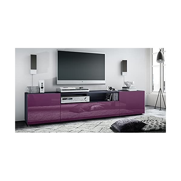 Vladon Meuble TV Mogan 181 x 39 x 35 cm, lowboard Long avec 6 Compartiments, Caisson en Anthracite Mat, façades en Mûre Haute