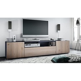 Vladon Meuble TV Mogan 181 x 39 x 35 cm, lowboard Long avec 6 Compartiments, Caisson en Anthracite Mat, façades en Chêne Nord