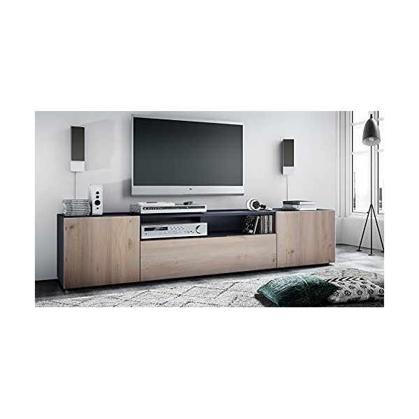 Vladon Meuble TV Mogan 181 x 39 x 35 cm, lowboard Long avec 6 Compartiments, Caisson en Anthracite Mat, façades en Chêne Nord