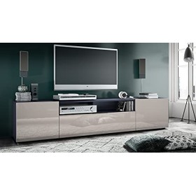 Vladon Meuble TV Mogan 181 x 39 x 35 cm, lowboard Long avec 6 Compartiments, Caisson en Anthracite Mat, façades en Gris Sable