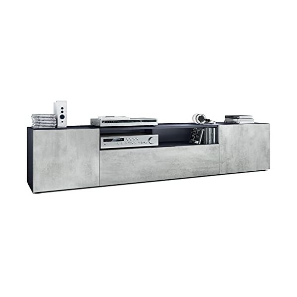 Vladon Meuble TV Mogan 181 x 39 x 35 cm, lowboard Long avec 6 Compartiments, Caisson en Anthracite Mat, façades en Aspect Bét