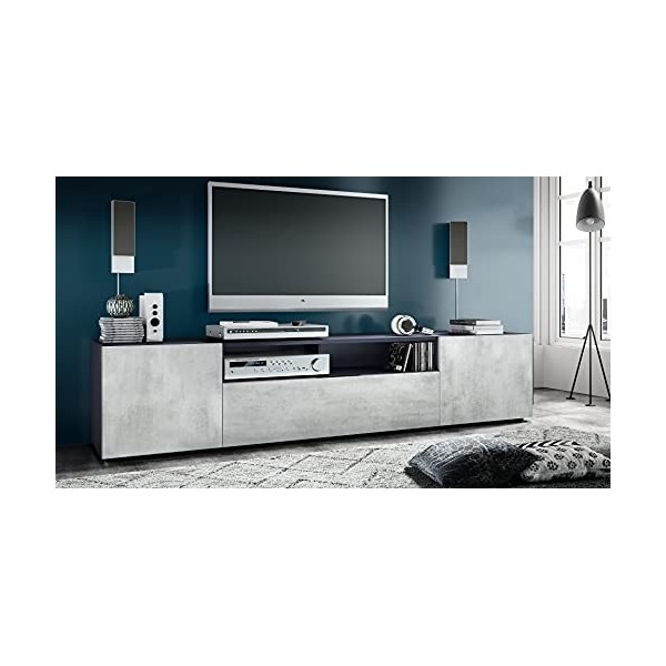 Vladon Meuble TV Mogan 181 x 39 x 35 cm, lowboard Long avec 6 Compartiments, Caisson en Anthracite Mat, façades en Aspect Bét