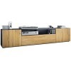 Vladon Meuble TV Mogan 181 x 39 x 35 cm, lowboard Long avec 6 Compartiments, Caisson en Anthracite Mat, façades en Chêne Natu