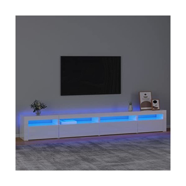 FAMIROSA Meuble TV avec lumières LED Blanc Brillant 270x35x40 cm 54.2KG 