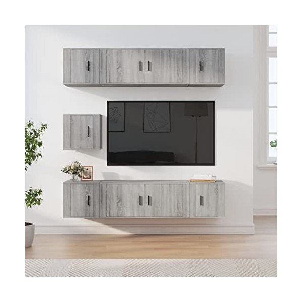 Ensemble de Meubles TV 7 pcs Sonoma Gris Bois dingénierie - Armoire Basse Centre de Divertissement Meuble Stéréo Salon Salle