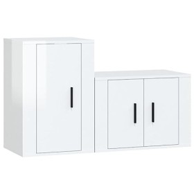 DCRAF Centres de divertissement et meubles TV, 2 pièces Meuble TV en bois blanc brillant