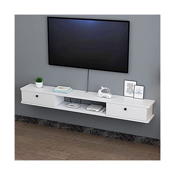 Meuble TV Armoire Murale Lowboard, Meuble TV Suspendu mat avec gestion des câbles et tiroir, pour petit appartement bureau sa