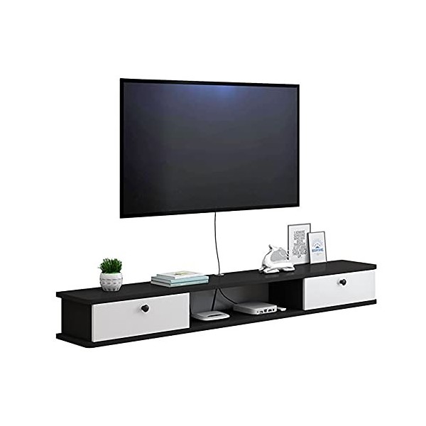 Meuble TV Armoire Murale Lowboard, Meuble TV Suspendu mat avec gestion des câbles et tiroir, pour petit appartement bureau sa