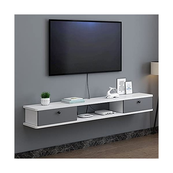 Meuble TV Armoire Murale Lowboard, Meuble TV Suspendu mat avec gestion des câbles et tiroir, pour petit appartement bureau sa