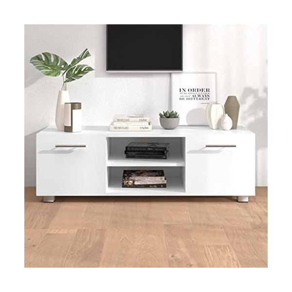 XLUMIO Centres de divertissement et supports TV, meuble TV blanc, 110 x 40 x 35 cm, bois dingénierie