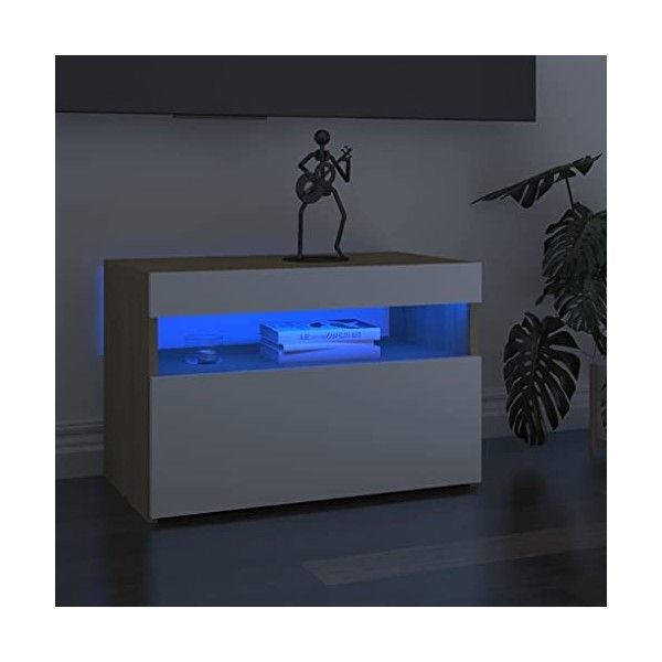 TEKEET Centres de divertissement et supports TV - Meuble TV avec lumières LED - 2 pièces - Blanc et chêne sonoma - 60 x 35 x 