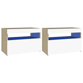 TEKEET Centres de divertissement et supports TV - Meuble TV avec lumières LED - 2 pièces - Blanc et chêne sonoma - 60 x 35 x 