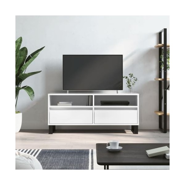 TECHPO Meuble TV blanc brillant 100 x 34,5 x 44,5 cm