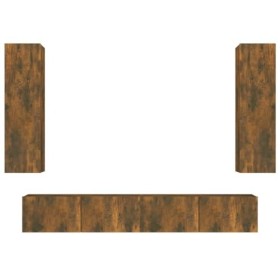 Camerina Ensemble de Meubles TV 4 pcs Chêne fumé Bois dingénierie,Meuble TV,Table Basse Salon Meuble TV,Table Basse LED Coul