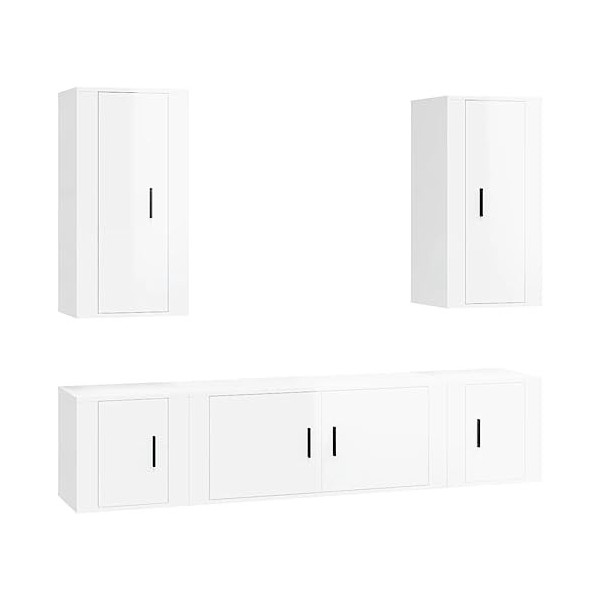 Ensemble de Meubles TV 5 pcs Blanc Brillant Bois dingénierie - Banc TV, Meuble TV Suspendu, Convient pour Salon ou Chambre