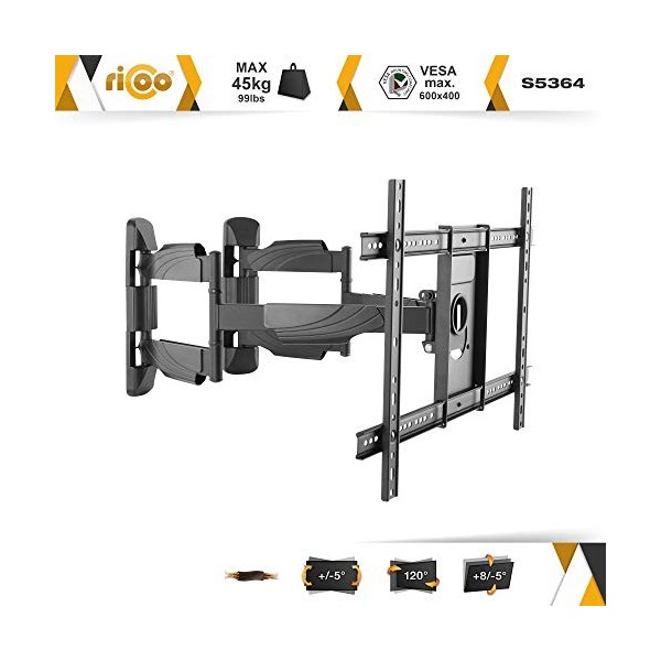 RICOO Support Murale TV 37-70 Pouces 94-178cm , S5364 Orientable Inclinable Support TV dangle Universel Accroche Écran Incu