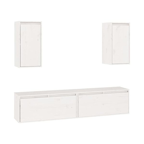 Meubles TV 4 pcs Blanc Bois Massif de pin - Meuble Chambre, Support Télé pour Salon Salle à Manger Chambre, Style Industriel