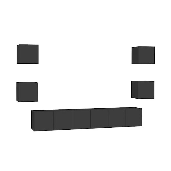 Ensemble de Meubles TV 7 pcs Noir Aggloméré - Meuble TV de Salon Banc Télé Industriel, Support Rangement Console Jeux Etagère