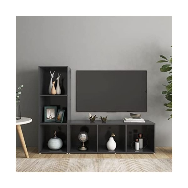RAUGAJ Centres de divertissement et meubles TV - Meuble TV - 2 pièces - Gris - 107 x 35 x 37 cm - Bois dingénierie