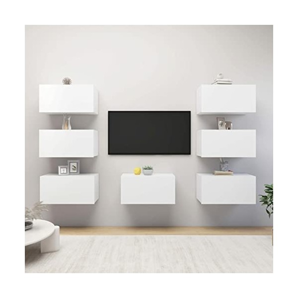 JUNZAI Meubles TV 7 pcs Blanc 30,5x30x60 cm Aggloméré,Meuble TV,Meuble TV Moderne,Meuble de Salon