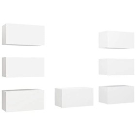 JUNZAI Meubles TV 7 pcs Blanc 30,5x30x60 cm Aggloméré,Meuble TV,Meuble TV Moderne,Meuble de Salon